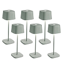 battery table lamp OFELIA TAVOLO PRO set of 6 IP65, sage green, lacquered dimmable