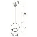 3-phase pendant luminaire LIGHT EYE® 90 down, ball shaped GU10 IP20, black matt dimmable