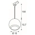 3-phase pendant luminaire LIGHT EYE® 150 down, ball shaped GU10 IP20, white matt dimmable