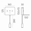 reading lamp CALMA 16/3836 with switch, with USB connection, adjustable IP20, white