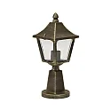 Pedestal luminaire Country style square Type No. 0540, height 45cm, IP44, E27, cast alu / glass clear, brown brass matt