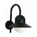 Outdoor Wall luminaire Type No. 0662, with bow arm, IP44, E27 QA55 max. 57W, cast alu / opal glass, black