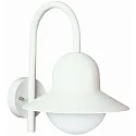 Outdoor Wall luminaire Type No. 0662, with bow arm, IP44, E27 QA55 max. 57W, cast alu / opal glass, white