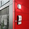 Curved post box from stainless steel and opal glass, IP44, height 40cm, brushed