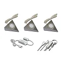 3pc. set of LED triangular under-cabinet luminaire UL 2-LED F, with EBS 4 switch + transformer LED 24 / 15W, inox, 3W 3000K
