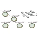 5pc. set of LED panel luminaire FR 68-LED, round, incl. transformer LED 24 / 15W, 4W 3000K 270lm 110°, inox look
