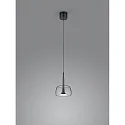 Helestra pendant luminaire FLUTE 1 flame IP20, satined, black chrome dimmable