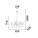 Ideal Lux Chandelier BLANCHE SP8, 8 flames, E14, white