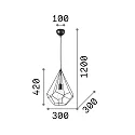 Pendant luminaire AMPOLLA 3, DIAMOND long, shade Ø 30cm / H 42cm, E27, adjustable height, black