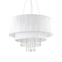 Pendant luminaire OPERA, 10 flames, Ø 90cm, E27, adjustable height, chrystal glass, chrome / white