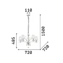 Ideal Lux Pendant luminaire PEGASO, 5 flames, Ø 72cm, E14, chrystal, brushed brass / organza
