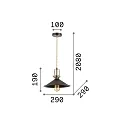 Pendant luminaire ERIS-3, E27, metal / details in satined gold / fabric coated cable, black