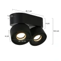 Mexlite ceiling luminaire FEZ 2 flames, oval, swivelling, rotatable, set back IP20, black matt dimmable