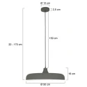 Steinhauer pendant luminaire KRISIP down, 1 flame, flat E27 IP20, grey, mat dimmable