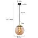 pendant luminaire BOLLIQUE round E27 IP20, amber, brass, black dimmable