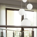 Steinhauer Steinhauer Pendant luminaire BOLLIQUE, 5 flames, glasskugeln white, fitting silver