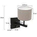 Steinhauer wall luminaire STANG up, cylindrical, with shade E27 IP20, black matt dimmable