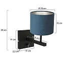 Steinhauer wall luminaire STANG up, cylindrical, with shade E27 IP20, black matt dimmable